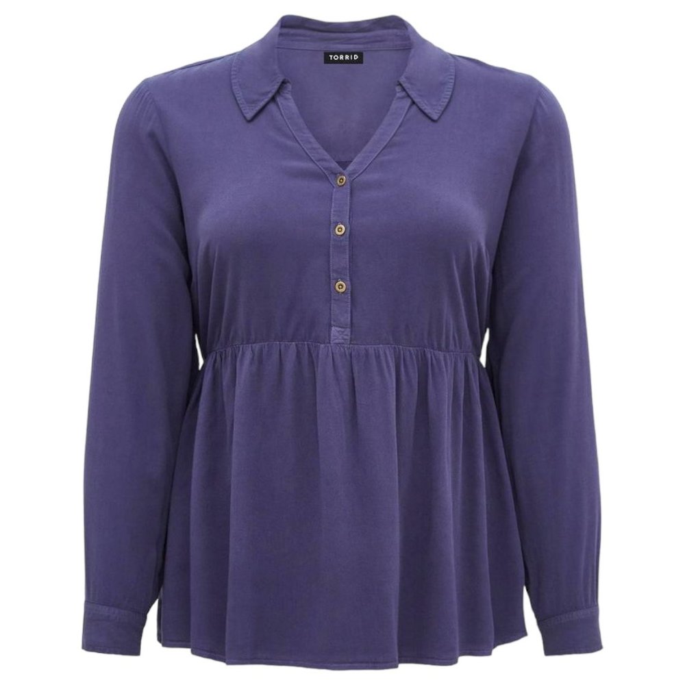 Torrid Medieval Blue Peplum Babydoll Rayon Twill Button-Front Top, Plus …